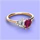 3 - Sasha Heart Shape Forever One Moissanite & Pear Shape Rhodolite Garnet 2 Stone Duo Ring 