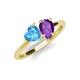 4 - Sasha Heart Shape Blue Topaz & Pear Shape Amethyst 2 Stone Duo Ring 