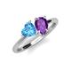 4 - Sasha Heart Shape Blue Topaz & Pear Shape Amethyst 2 Stone Duo Ring 