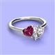 3 - Sasha GIA Certified Pear Shape Diamond & Heart Shape Rhodolite Garnet 2 Stone Duo Ring 