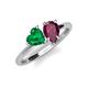 4 - Sasha Heart Shape Lab Created Emerald & Pear Shape Rhodolite Garnet 2 Stone Duo Ring 