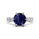 1 - Zariya 4.25 ctw Center Round Created Blue Sapphire with Side Lab Grown Diamond Solitaire Plus Engagement Ring 