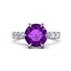 1 - Zariya 4.50 ctw Center Round Amethyst with Side Lab Grown Diamond Solitaire Plus Engagement Ring 