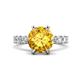 1 - Zariya 3.40 ctw Center Round Citrine with Side Lab Grown Diamond Solitaire Plus Engagement Ring 