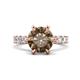1 - Zariya 3.30 ctw Center Round Smoky Quartz with Side Lab Grown Diamond Solitaire Plus Engagement Ring 