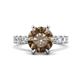1 - Zariya 3.30 ctw Center Round Smoky Quartz with Side Lab Grown Diamond Solitaire Plus Engagement Ring 