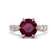 1 - Zariya 3.76 ctw Center Round Rhodolite Garnet with Side Lab Grown Diamond Solitaire Plus Engagement Ring 