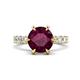 1 - Zariya 3.76 ctw Center Round Rhodolite Garnet with Side Lab Grown Diamond Solitaire Plus Engagement Ring 