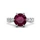 1 - Zariya 3.76 ctw Center Round Rhodolite Garnet with Side Lab Grown Diamond Solitaire Plus Engagement Ring 