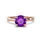 1 - Abena 0.93 ctw Amethyst (6.50 mm) with Prong Studded Side Natural Diamond Solitaire Plus Engagement Ring 