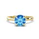 1 - Abena 1.01 ctw Blue Topaz (6.50 mm) with Prong Studded Side Natural Diamond Solitaire Plus Engagement Ring 