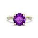 1 - Aisha 2.25 Ctw (8.00 mm) Round Amethyst with side Lab Grown Diamond Hidden Halo Engagement ring