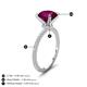 4 - Aisha 2.61 Ctw (8.00 mm) Round Rhodolite Garnet with side Lab Grown Diamond Hidden Halo Engagement ring