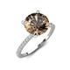 5 - Aisha 2.15 Ctw (8.00 mm) Round Smoky Quartz with side Lab Grown Diamond Hidden Halo Engagement ring
