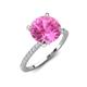 5 - Aisha 3.10 Ctw (8.00 mm) Round Created Pink Sapphire with side Lab Grown Diamond Hidden Halo Engagement ring