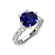4 - Zariya 4.25 ctw Center Round Created Blue Sapphire with Side Lab Grown Diamond Solitaire Plus Engagement Ring 