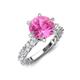4 - Zariya 4.25 ctw Center Round Created Pink Sapphire with Side Lab Grown Diamond Solitaire Plus Engagement Ring 