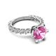 5 - Zariya 4.25 ctw Center Round Created Pink Sapphire with Side Lab Grown Diamond Solitaire Plus Engagement Ring 