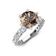 4 - Zariya 3.30 ctw Center Round Smoky Quartz with Side Lab Grown Diamond Solitaire Plus Engagement Ring 