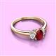 3 - Gemma 7x5 mm Oval Cut Ruby and Lab Grown Diamond Trellis Three Stone Engagement Ring 