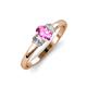 4 - Gemma 7x5 mm Oval Cut Pink Sapphire and Lab Grown Diamond Trellis Three Stone Engagement Ring 