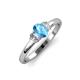4 - Gemma 7x5 mm Oval Cut Blue Topaz and Lab Grown Diamond Trellis Three Stone Engagement Ring 