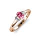 4 - Gemma 7x5 mm Oval Cut Pink Tourmaline and Lab Grown Diamond Trellis Three Stone Engagement Ring 