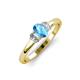 4 - Gemma 7x5 mm Oval Cut Blue Topaz and Lab Grown Diamond Trellis Three Stone Engagement Ring 