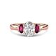 1 - Gemma 8x6 mm Oval Cut Lab Grown Diamond and Rhodolite Garnet Trellis Three Stone Engagement Ring 