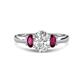 1 - Gemma 8x6 mm Oval Cut Lab Grown Diamond and Rhodolite Garnet Trellis Three Stone Engagement Ring 