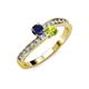 3 - Olena Blue Sapphire and Peridot with Side Diamonds Bypass Ring 