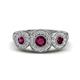 1 - Rocco 0.84 ctw Rhodolite Garnet (4 mm) Three Stone accented Lab Grown Diamond Engagement Ring 