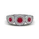 1 - Rocco 0.76 ctw Ruby (4 mm) Three Stone accented Lab Grown Diamond Engagement Ring 
