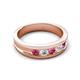 6 - Aaron 0.44 ctw Natural Diamond & Pink Tourmaline 5 Stone Men Wedding Band (3 mm) 