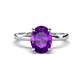 1 - Abena 1.76 ctw Amethyst Oval Shape (9x7 mm) with Prong Studded Side Natural Diamond Solitaire Plus Engagement Ring 
