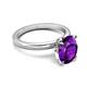 3 - Abena 1.76 ctw Amethyst Oval Shape (9x7 mm) with Prong Studded Side Natural Diamond Solitaire Plus Engagement Ring 