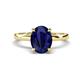 1 - Abena 2.58 ctw Created Blue Sapphire Oval Shape (9x7 mm) with Prong Studded Side Natural Diamond Solitaire Plus Engagement Ring 