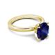 3 - Abena 2.58 ctw Created Blue Sapphire Oval Shape (9x7 mm) with Prong Studded Side Natural Diamond Solitaire Plus Engagement Ring 