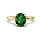 1 - Abena 1.71 ctw Created Emerald Oval Shape (9x7 mm) with Prong Studded Side Natural Diamond Solitaire Plus Engagement Ring 