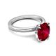 3 - Abena 2.56 ctw Created Ruby Oval Shape (9x7 mm) with Prong Studded Side Natural Diamond Solitaire Plus Engagement Ring 