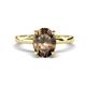 1 - Abena 1.81 ctw Smoky Quartz Oval Shape (9x7 mm) with Prong Studded Side Natural Diamond Solitaire Plus Engagement Ring 