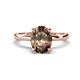 1 - Abena 1.81 ctw Smoky Quartz Oval Shape (9x7 mm) with Prong Studded Side Natural Diamond Solitaire Plus Engagement Ring 