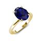 4 - Abena 2.58 ctw Created Blue Sapphire Oval Shape (9x7 mm) with Prong Studded Side Natural Diamond Solitaire Plus Engagement Ring 