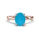 1 - Abena 1.56 ctw Turquoise Oval Shape (9x7 mm) with Prong Studded Side Natural Diamond Solitaire Plus Engagement Ring 