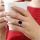 2 - Abena 2.96 ctw Created Blue Sapphire Emerald Shape (9x7 mm) with Prong Studded Natural Diamond Solitaire Plus Engagement Ring 
