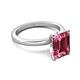 5 - Abena 2.91 ctw Pink Tourmaline Emerald Shape (9x7 mm) with Prong Studded Natural Diamond Solitaire Plus Engagement Ring 