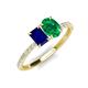 4 - Galina 7x5 mm Emerald Cut Blue Sapphire and 8x6 mm Oval Emerald 2 Stone Duo Ring 