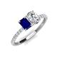 4 - Galina 7x5 mm Emerald Cut Blue Sapphire and IGI Certified 8x6 mm Oval Lab Grown Diamond 2 Stone Duo Ring 