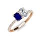 4 - Galina 7x5 mm Emerald Cut Blue Sapphire and 8x6 mm Oval Forever Brilliant Moissanite 2 Stone Duo Ring 