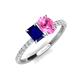 4 - Galina 7x5 mm Emerald Cut Blue Sapphire and 8x6 mm Oval Pink Sapphire 2 Stone Duo Ring 